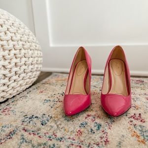 Neon pink stiletto heels